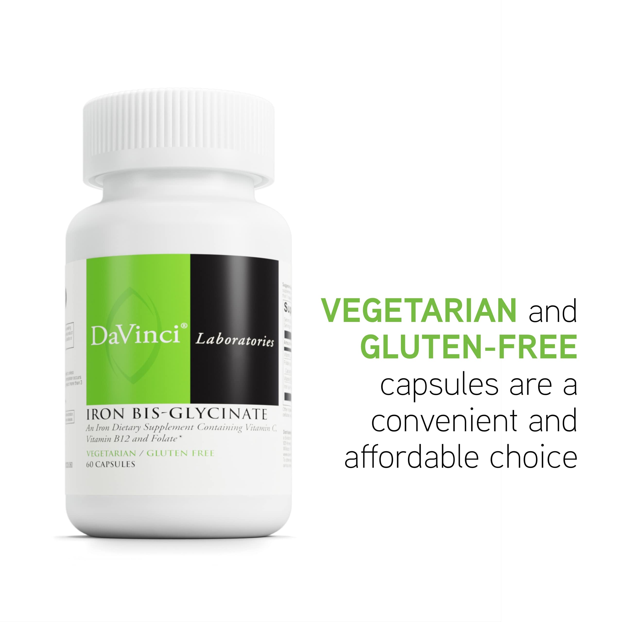 DaVinci Labs Iron Bis-Glycinate Supplement - Gentle Vegan Iron for Women & Men - Supports Hemoglobin Production & Energy Levels with Vitamin C - 60 Vegetarian Capsules - Ideal for Anemia Support & Active Lifestyles