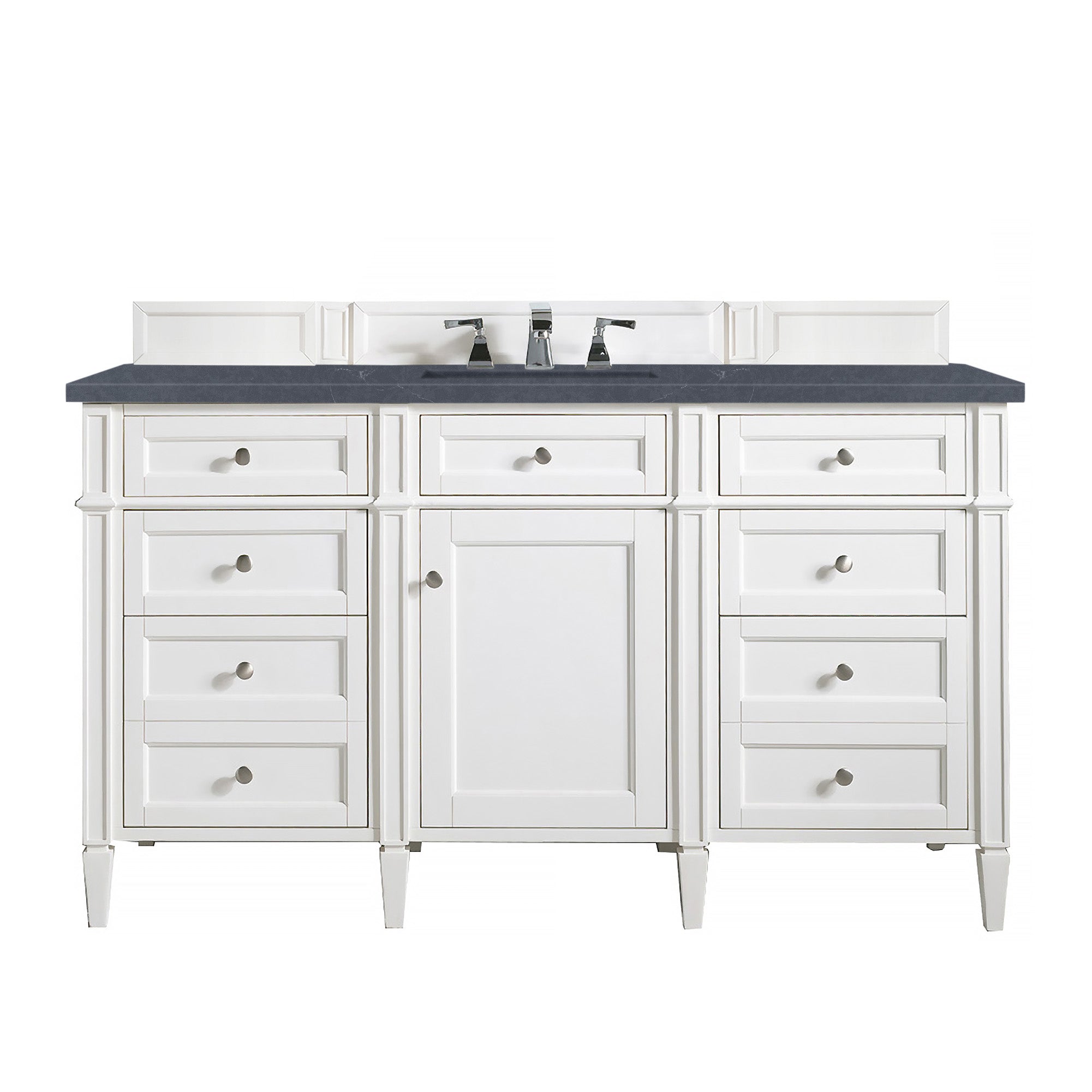 Brittany 60-Inch Bright White Bathroom Vanity with 3CM Charcoal Soapstone Quartz Countertop - Modern Single Sink Vanity for Master Bathroom or Powder Room Renovation