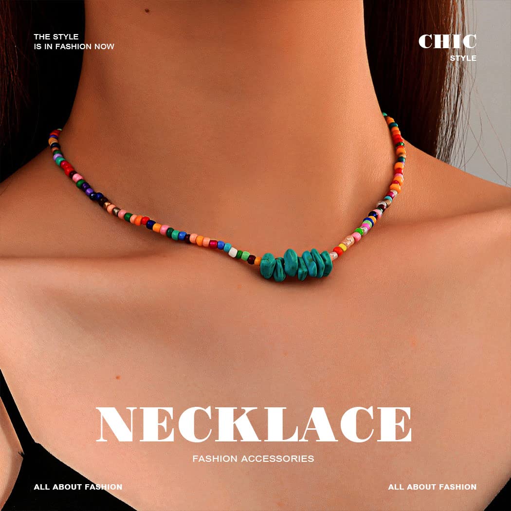 Boho Turquoise Choker Necklace - Colorful Beaded Handmade Jewelry for Women | Beach, Festival & Everyday Wear Accessories