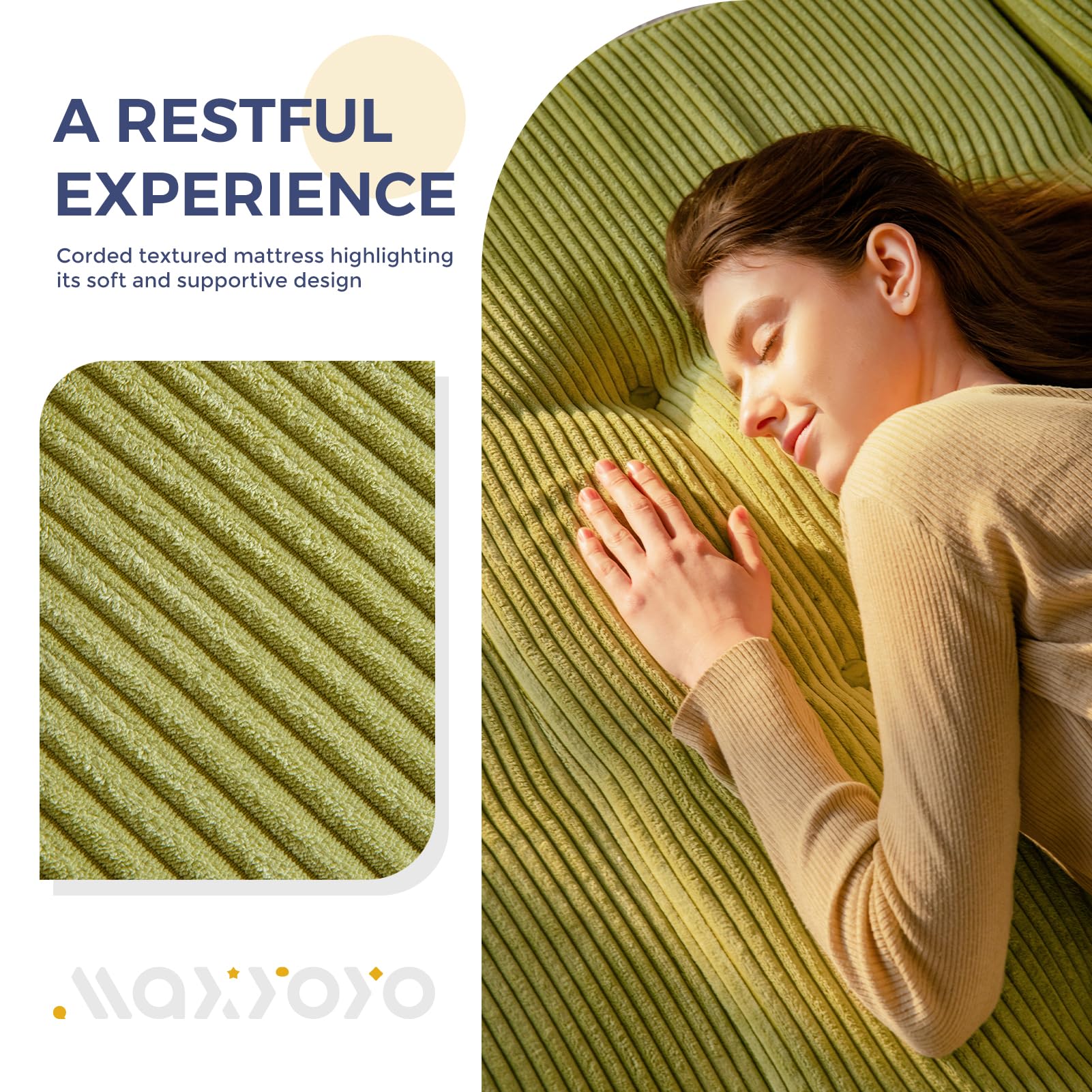 MAXYOYO 6 Inch Tri Fold Mattress - Tufted Full Foam Folding Bed with Durable Corded Fabric in Green | Perfect for Guest Beds, Camping & Small Spaces