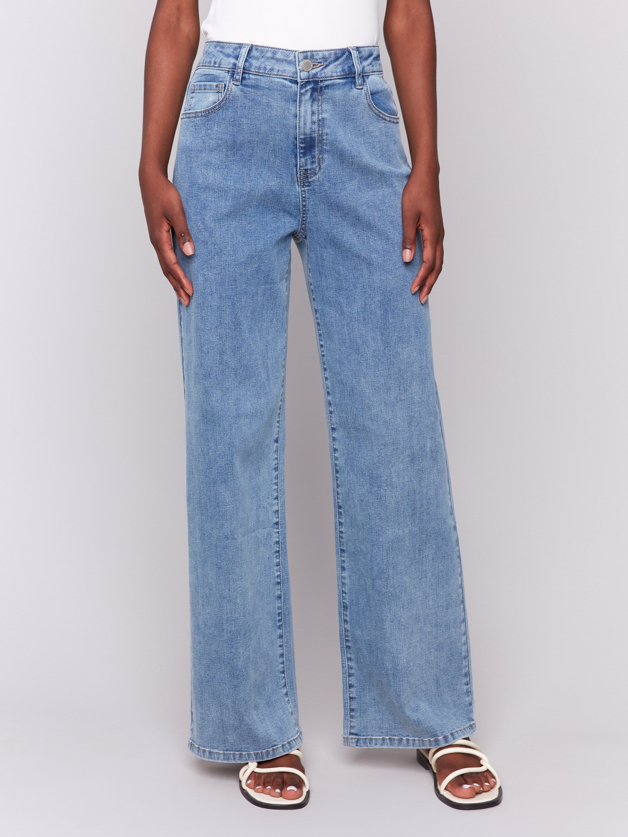 Chloe Women's Light Blue Wide Leg Jeans - High Waist Stretch Denim Pants for Casual Wear & Everyday Outfits