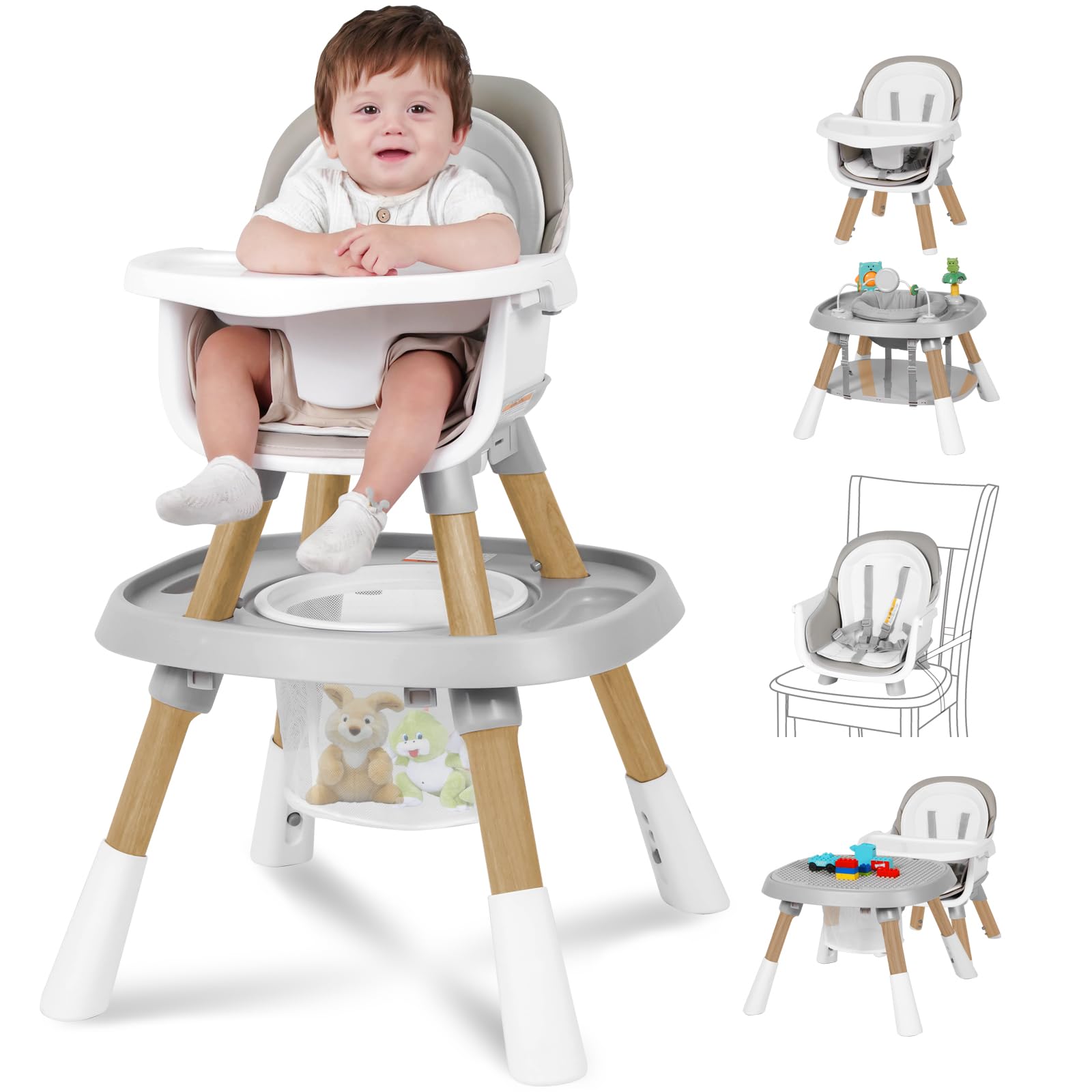 15-in-1 Convertible Baby High Chair for Toddlers 6-72 Months | Adjustable Height & Easy Clean Feeding Chair | Safe & Comfortable for Home, Restaurant & Travel (Grey)