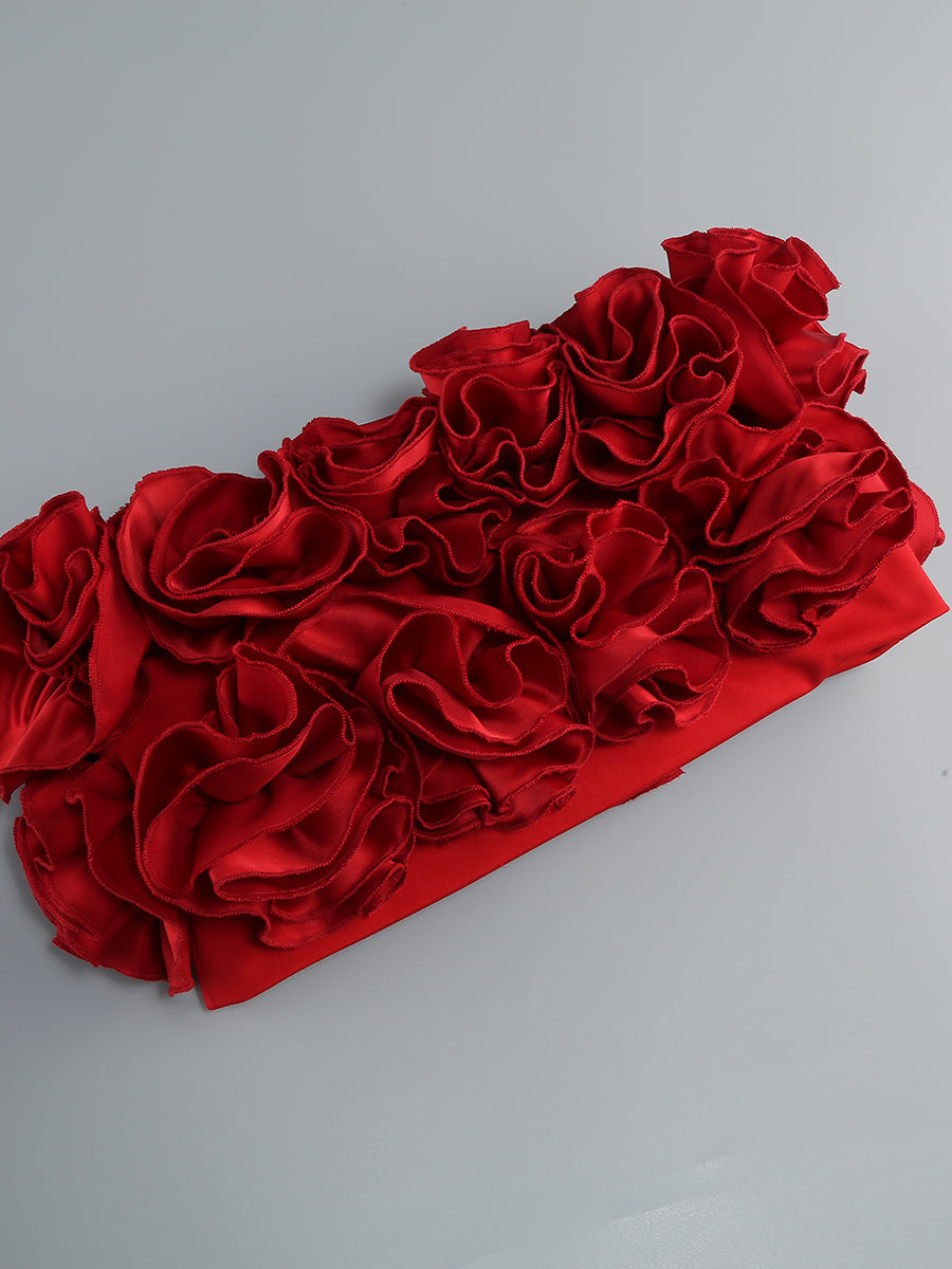 Elegant Red Corset Two-Piece Set with Floral Design - Perfect for Date Night, Parties & Special Occasions