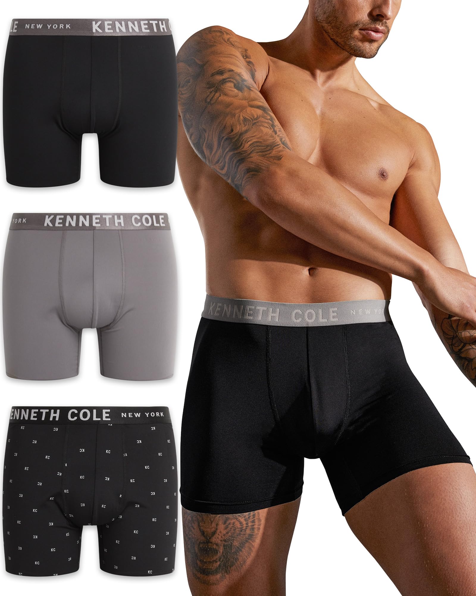 Kenneth Cole Men's Boxer Briefs 3-Pack - Soft Stretch Performance Underwear with Contour Pouch - Breathable Moisture-Wicking Boxers for Everyday Wear & Gym (Sizes S-XL) - Perfect for Work, Travel & Sports Activities