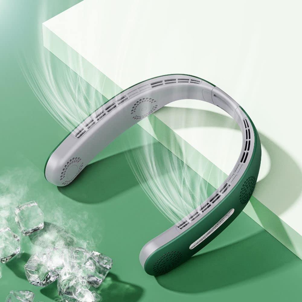 CICINOESI Upgraded Bladeless Portable Neck Fan - 4 Turbo Fans, 4000mAh USB Rechargeable, No Hair Clip, Quiet & Sweat-Free Cooling for Sports, Outdoor, Office & Travel (Green)