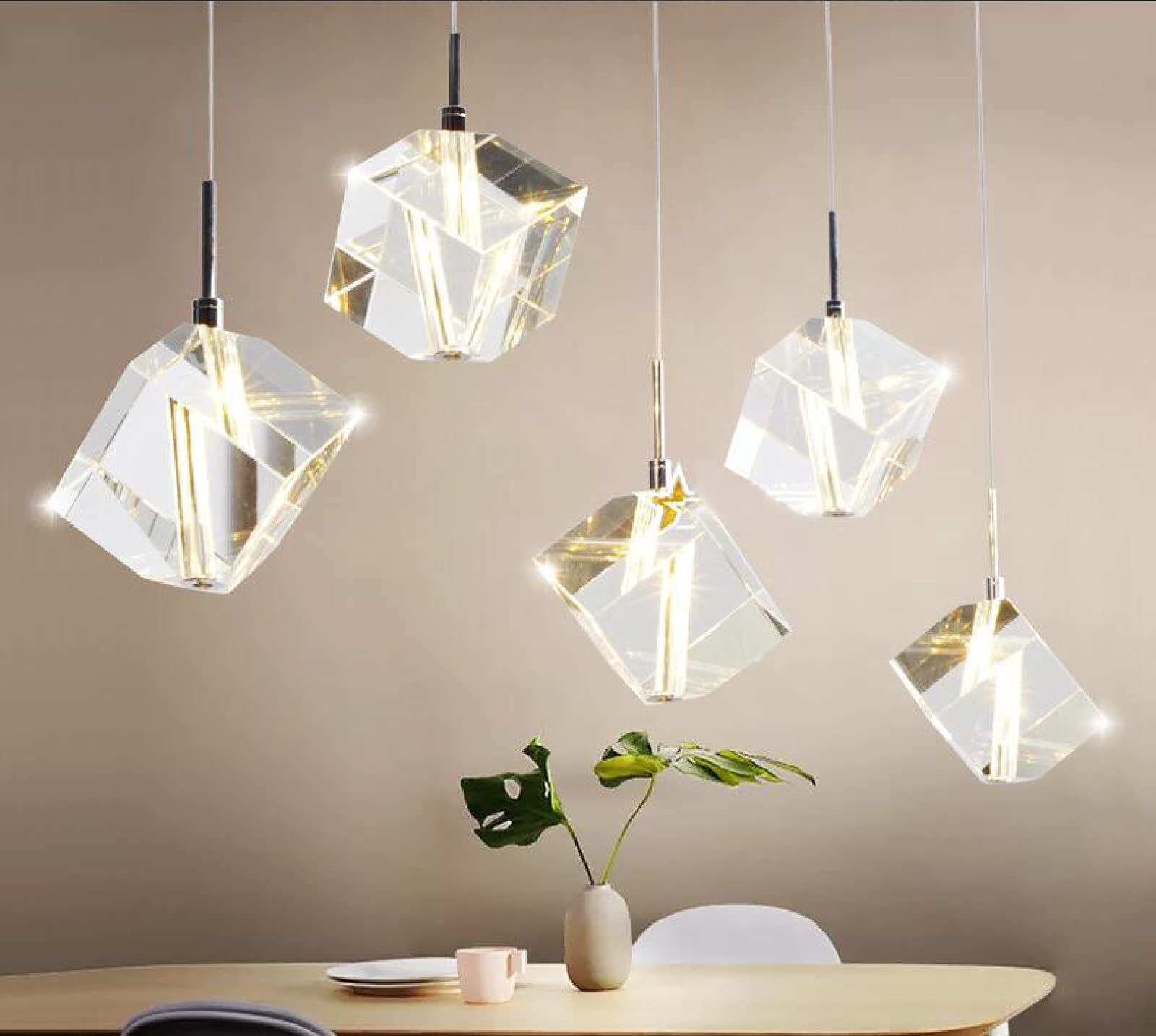 Crystal Pendant Light - Single Head Sparkling Ice Cube Chandelier with Modern LED Bulb (2W Cold White) | Elegant Lighting for Living Room, Bedroom & Dining Room | Perfect for Home Decor, Romantic Dinners & Interior Design
