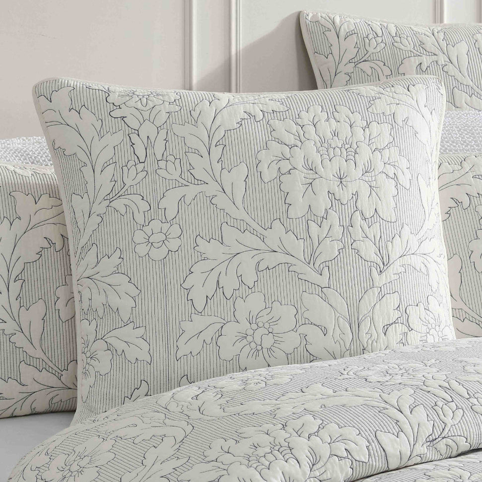 Premium Fleur Ink European Pillowcase Set - Luxury 100% Cotton Decorative Pillow Cover for Bedroom, Living Room & Sofa - Elegant Home Decor Accent for Master Bed, Guest Room or Dorm