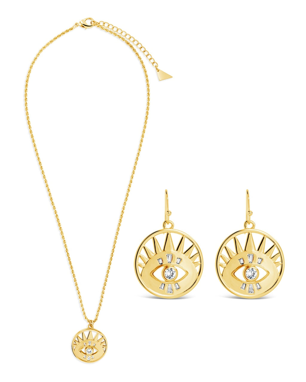 CZ Evil Eye Dangle Earrings & Necklace Set for Women - Protection Jewelry Gift for Birthday, Wedding, Party | Boho Chic Style Accessories