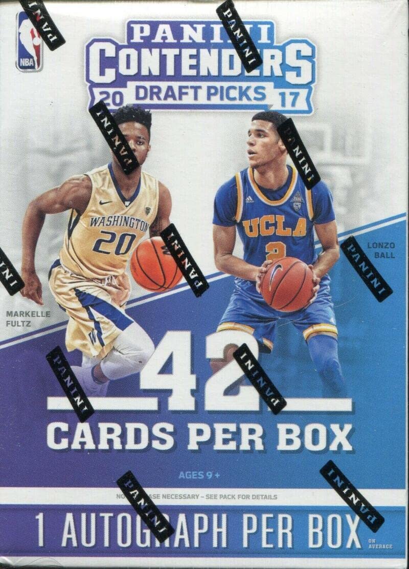 2017-18 Panini Contenders Draft Picks Basketball Blaster Box - Factory Sealed, 7 Packs (6 Cards Each), 1 Autograph Per Box | Includes Cracked Ice, Game Day, RPS College Draft Tickets & Color Variations | Features Rookies Like Lonzo Ball, Jayson Tatum, Donovan Mitchell | Perfect for NBA Collectors, Fantasy Sports Fans & Card Investors