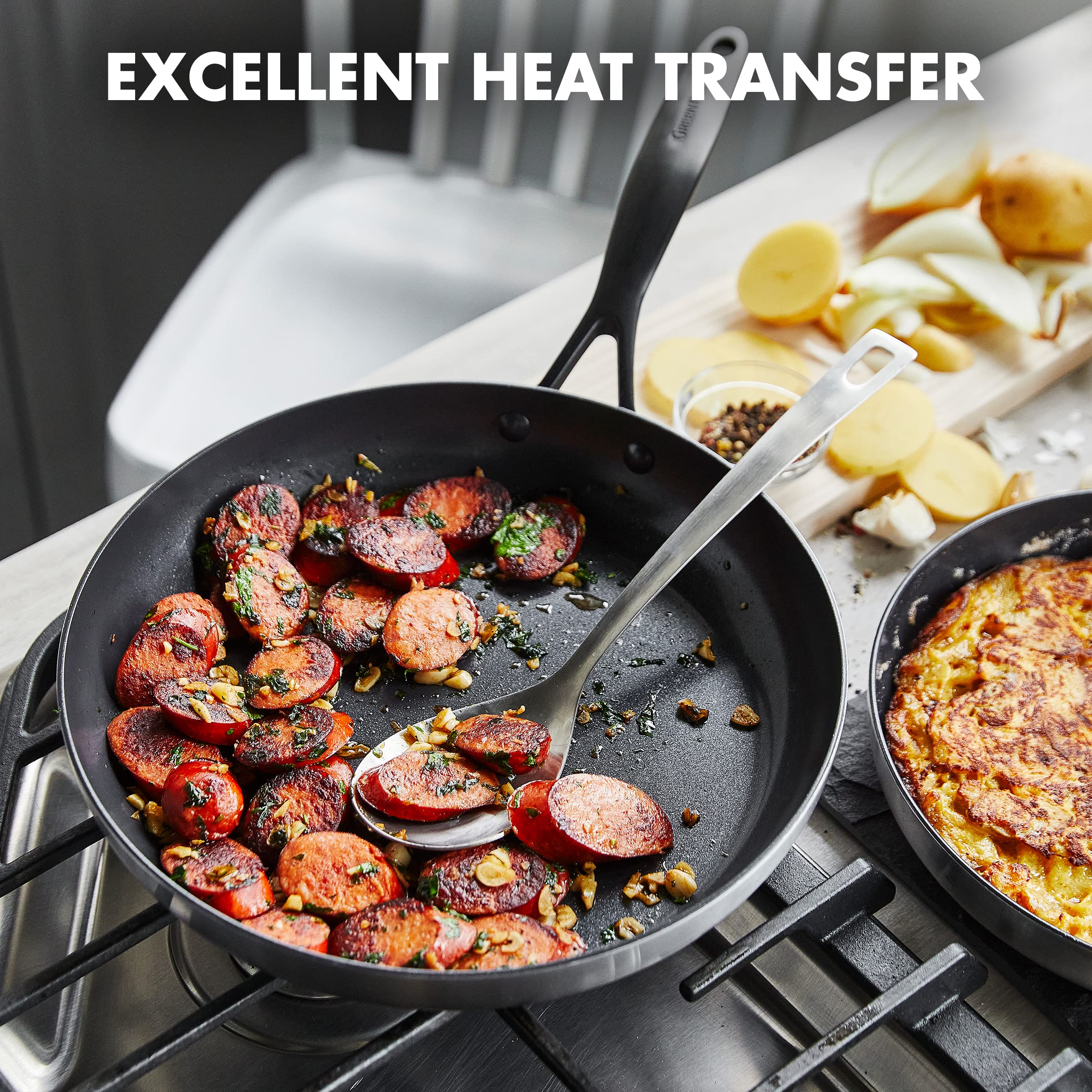 GreenPan Venice Pro Noir Tri-Ply Stainless Steel Healthy Ceramic Nonstick Frying Pan Set (8