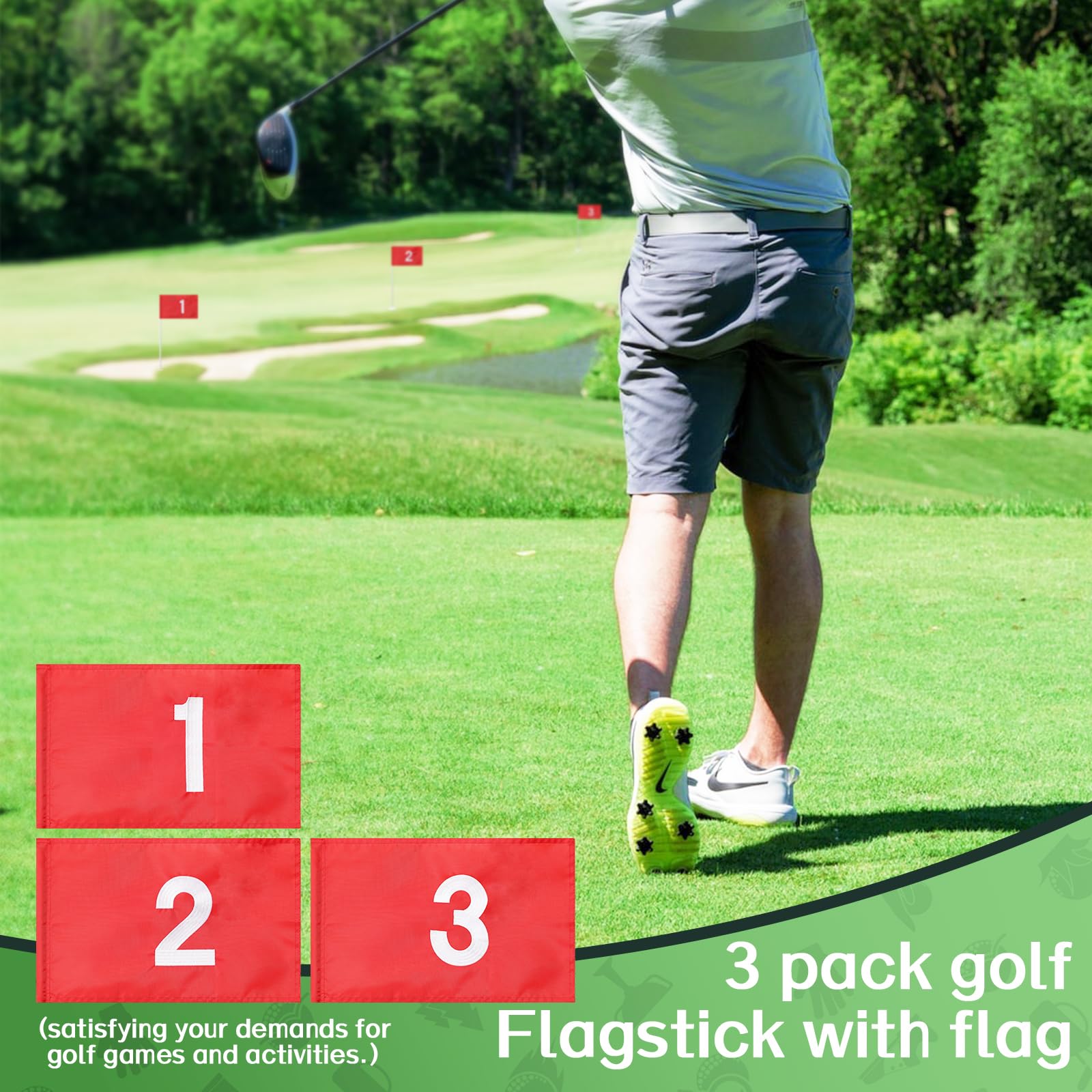 188cm Green Golf Flag Stick - Premium Golf Course Flag for Driving Range, Backyard, and Mini Golf Practice | Perfect for Home Putting Greens & Outdoor Training
