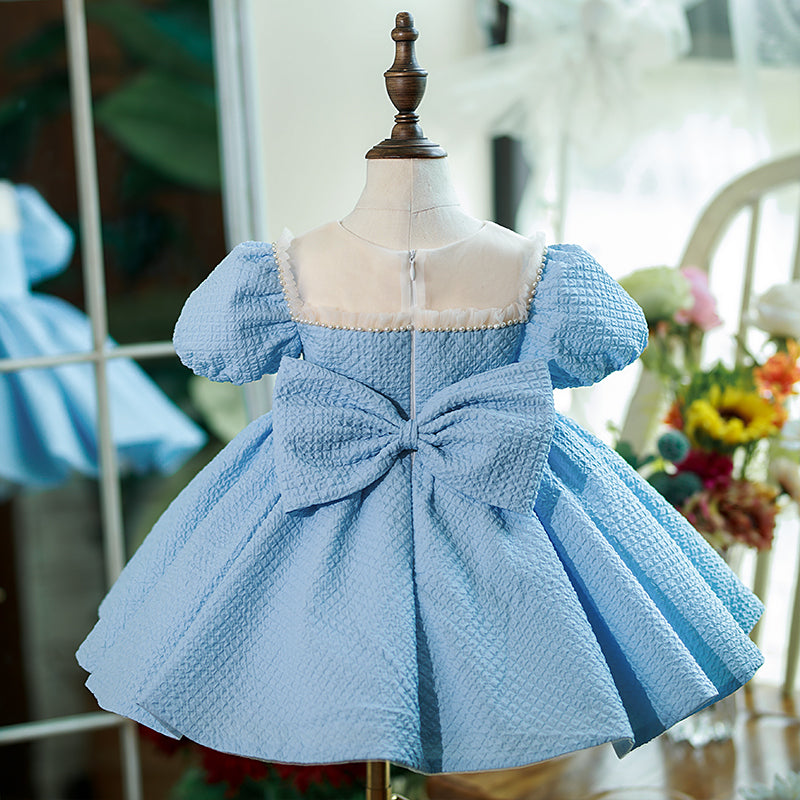 Baby Girl Dress Toddler Puff Sleeves Summer Beaded Big Bow Princess Dress - Perfect for Birthday Parties, Photo Shoots & Special Occasions