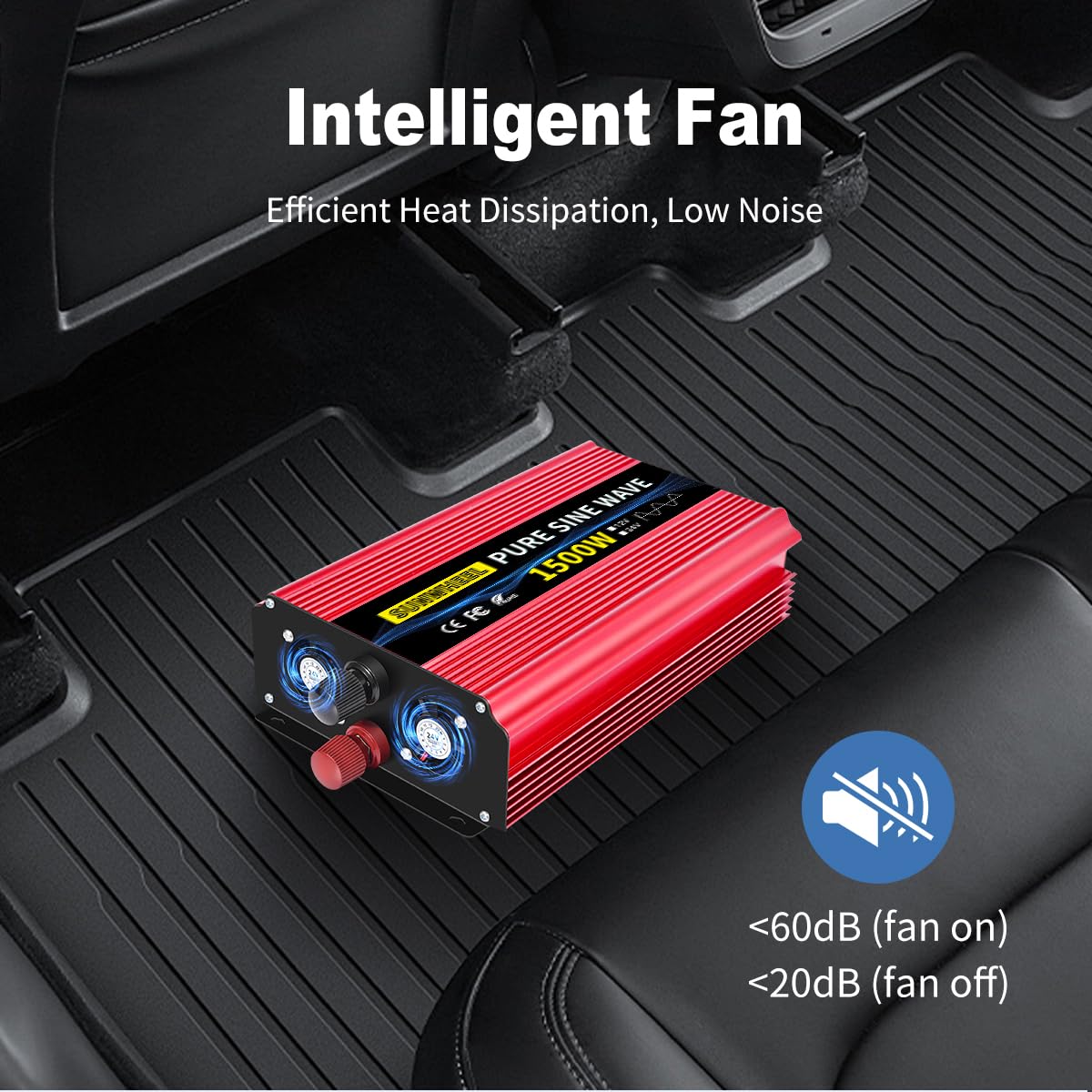 SUNWHEEL 1500W Pure Sine Wave Power Inverter - 12V DC to 110V/120V AC Converter with LCD Display & 2 Outlets for Solar Off-Grid, RV, Truck, Home Appliances (Microwave, Refrigerator, Coffee Maker, TV) - Perfect for Camping, Road Trips & Emergency Power Backup
