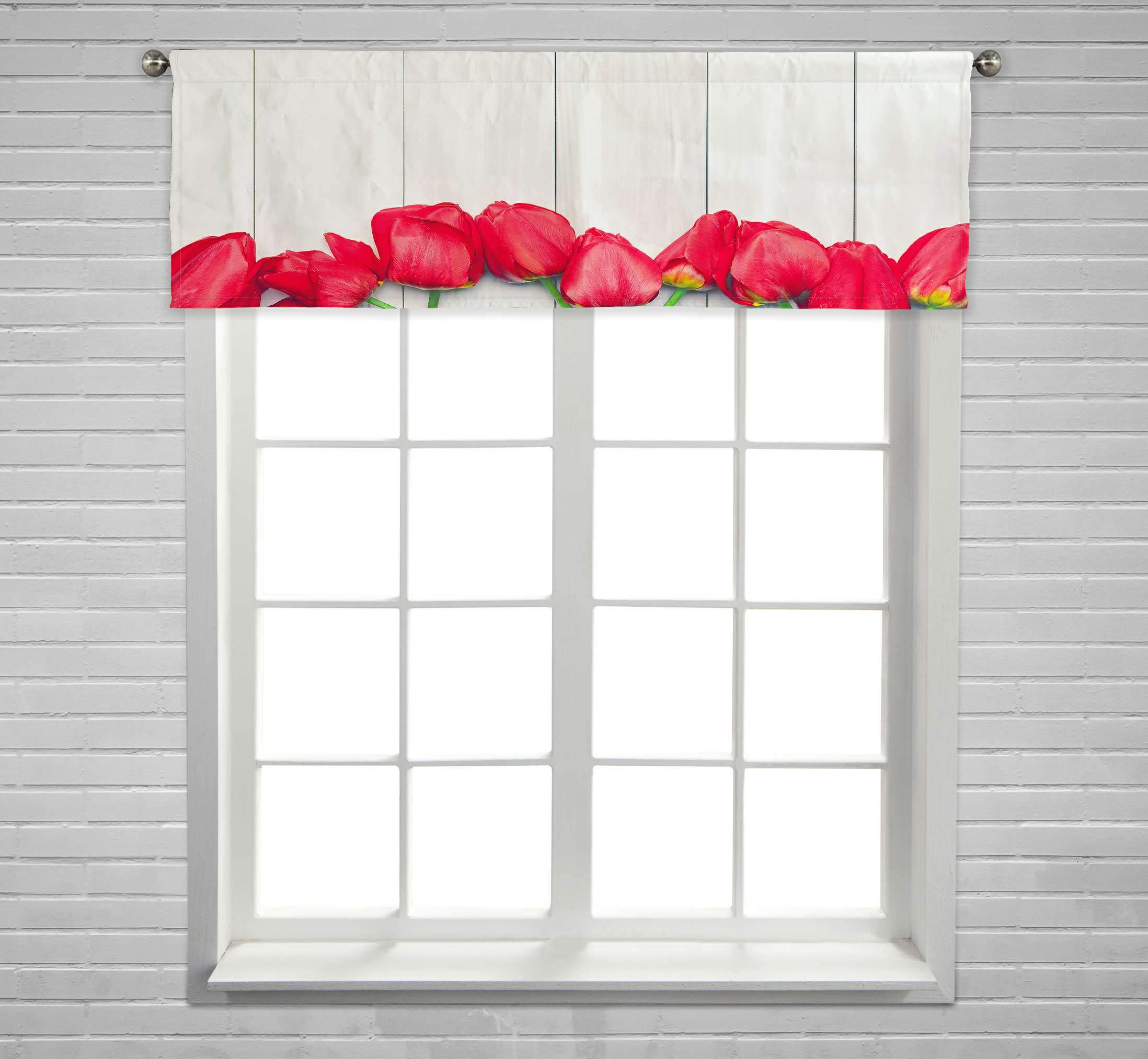 ECZJNT Red Tulips Easter Window Curtain Valance with Rod Pocket - 54x18 Inch Spring Floral Home Decor for Living Room, Bedroom & Kitchen