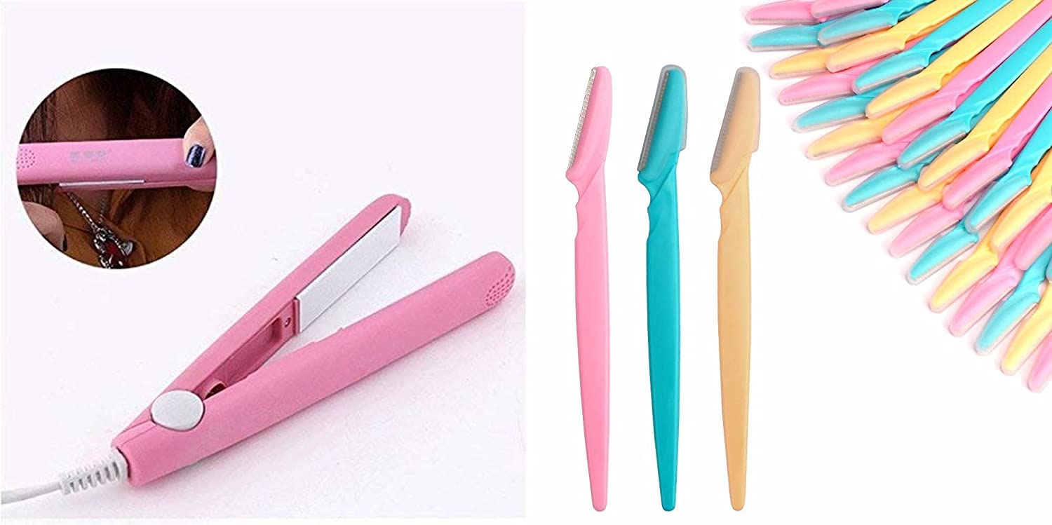Professional Eyebrow Razor & Mini Hair Straightener Combo for Women - Perfect for Travel, Salon-Quality Brows & Smooth Hair at Home