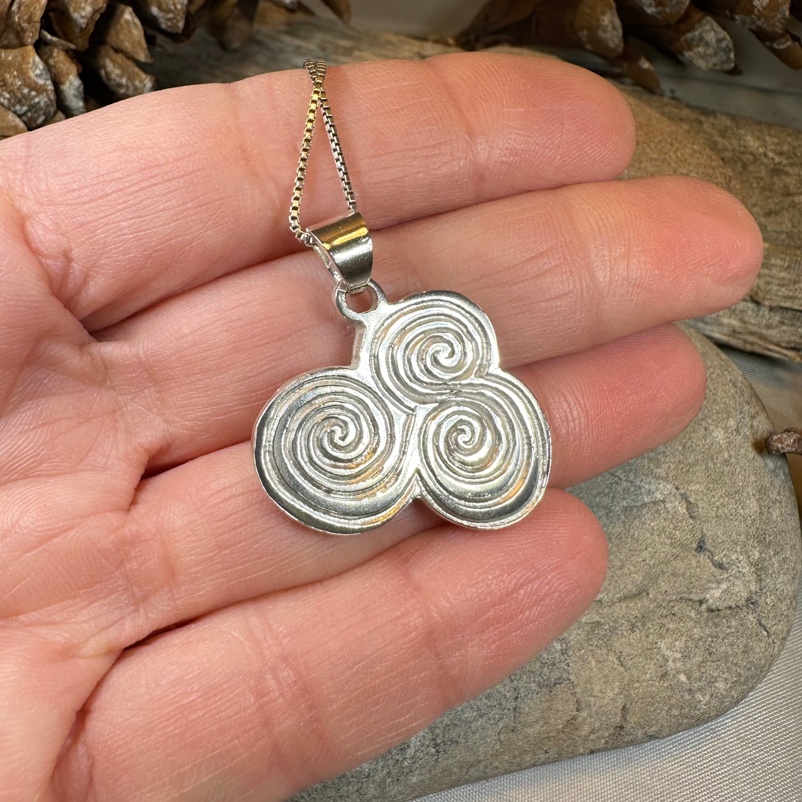 Handmade Newgrange Triple Spiral Pendant Necklace - Celtic Jewelry for Women, Spiritual Gift for Meditation & Yoga