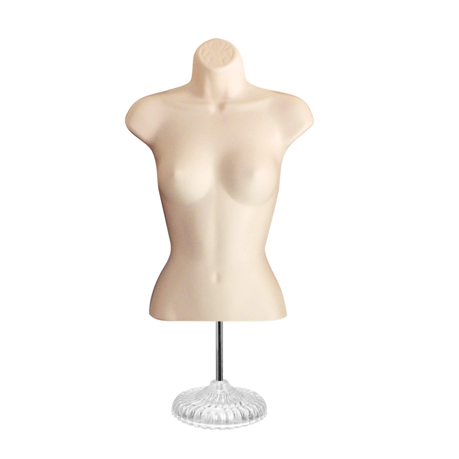 Flesh-Toned Male & Female Hollow Back Mannequin Torso Set with Acrylic Stand & Metal Pole - Small & Medium Sizes (2-Pack) for Clothing Display, Fashion Photography, and Retail Store Visual Merchandising