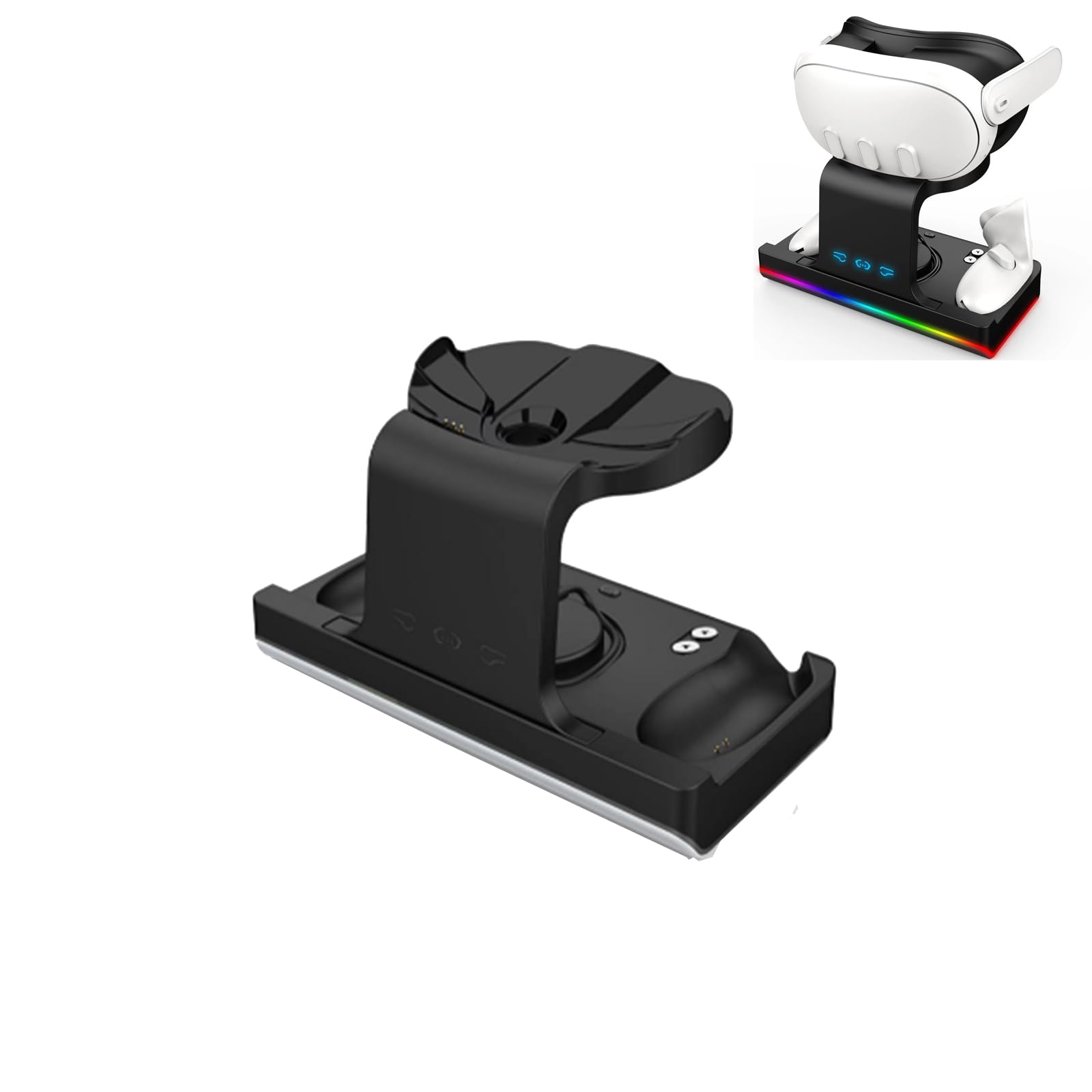 JOYSOG Quest 3 Charging Station for Oculus Quest 3 VR Headset & Controller Stand with RGB Light - Black | VR Gaming Accessories for Immersive Play & Organized Storage