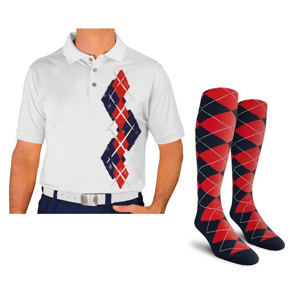 Breathable Dry Fit Short Sleeve Graphic Golf Polo Shirt with Matching Socks for Men - Argyle Paradise Design (AA-ZZ) | Perfect for Golf Tournaments, Casual Wear & Summer Outdoor Activities