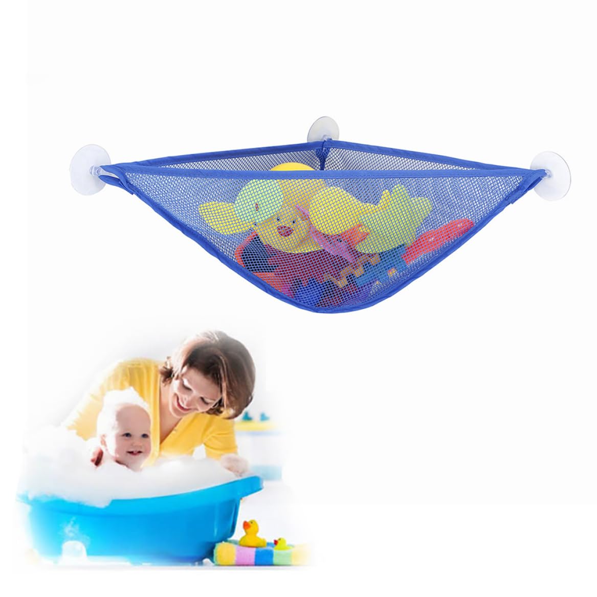 Baby Bath Toy Organizer with Strong Suction Cups - Bathtub Toys Holder Storage Net, Shower Caddy Bag for Toddlers (Light Blue) - Perfect for Kids' Bath Time Organization & Bathroom Storage