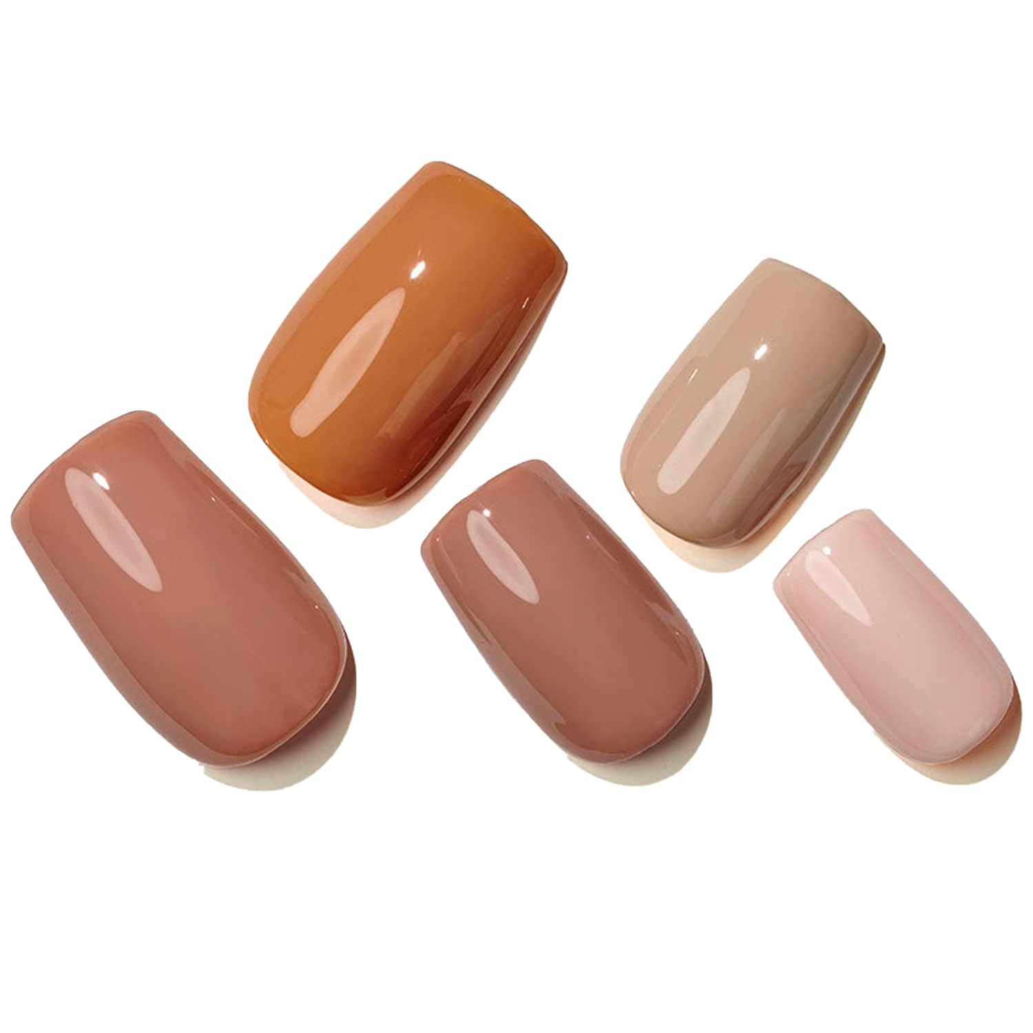 GLAMERMAID Brown Press on Nails - Medium Square Fall Jump Color | Handmade Soft Gel Fake Nails Short | Glossy Glue on Nails Kit for Women | Reusable Acrylic Stick on Nails | Perfect for Autumn Parties, Weddings & Daily Wear