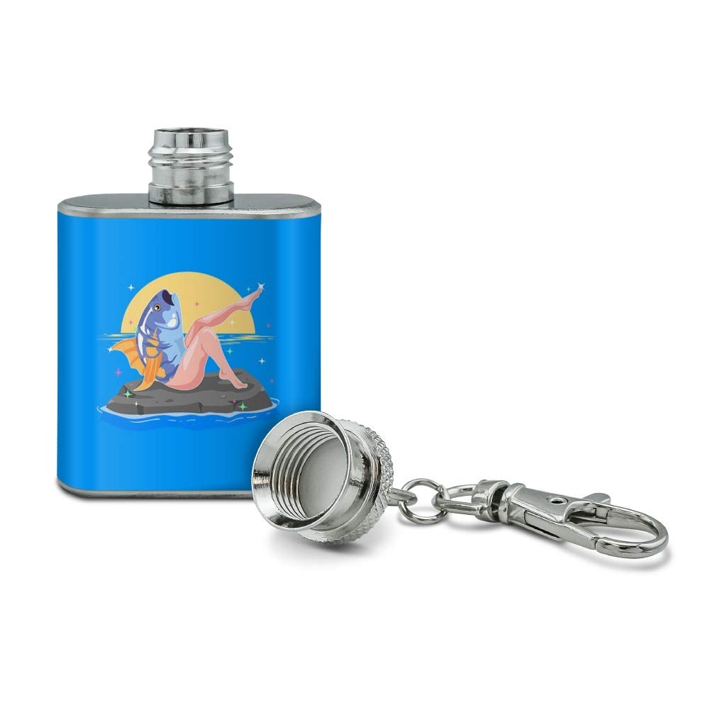 Reverse Mermaid with Tuna Head Stainless Steel 1oz Mini Flask Keychain - Unique Novelty Gift for Mermaid Lovers, Perfect for Parties, Cosplay & Collectors