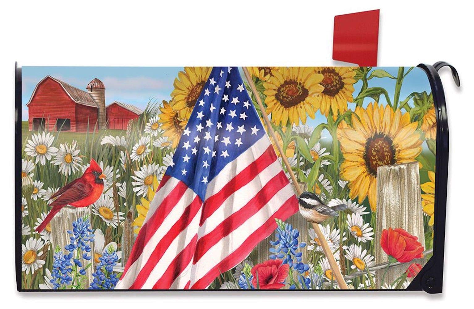 Briarwood Lane America The Beautiful Summer Mailbox Cover - Floral Patriotic Standard Size for USPS Mailbox | Perfect for 4th of July Decor, Front Yard Summer Decorations & Patriotic Home Accents