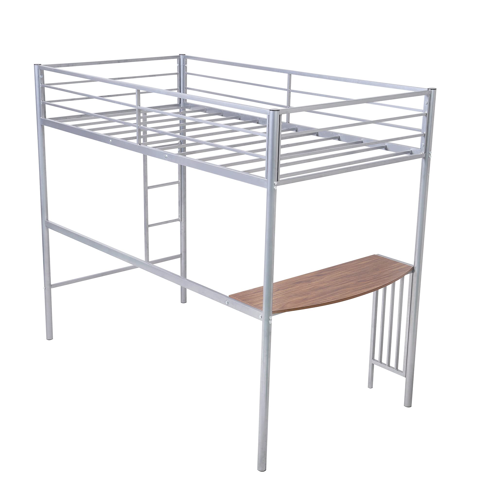 Twin Metal Bunk Bed with Built-in Desk & Ladder - Space Saving Loft Bed with Safety Guardrails for Kids & Teens - Perfect for Small Bedrooms, Dorms & Shared Rooms (Silver)