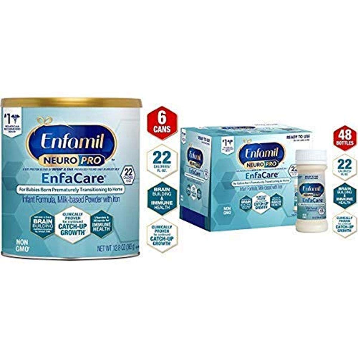 Enfamil NeuroPro EnfaCare Premature Baby Formula Powder 12.8oz (6-Pack) & Ready-to-Feed Nursette Bottles 2oz (48-Count) - Ideal for Preterm Infants, NICU Use, and Easy Feeding at Home