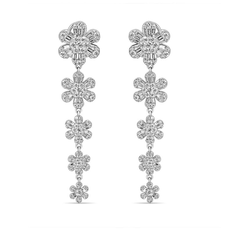 4.18tcw 14K Gold Round & Baguette Cut Diamond Chandelier Statement Earrings for Women - Luxury Wedding, Party & Evening Wear Jewelry