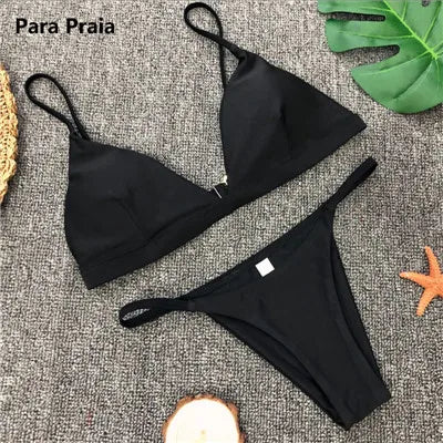 2023 Sexy Push Up Bikini Set - 9 Colors Solid Brazilian Swimsuit for Women, Low Waist Halter Two Piece Bathing Suit | Perfect for Beach Vacation, Pool Party & Summer Getaway