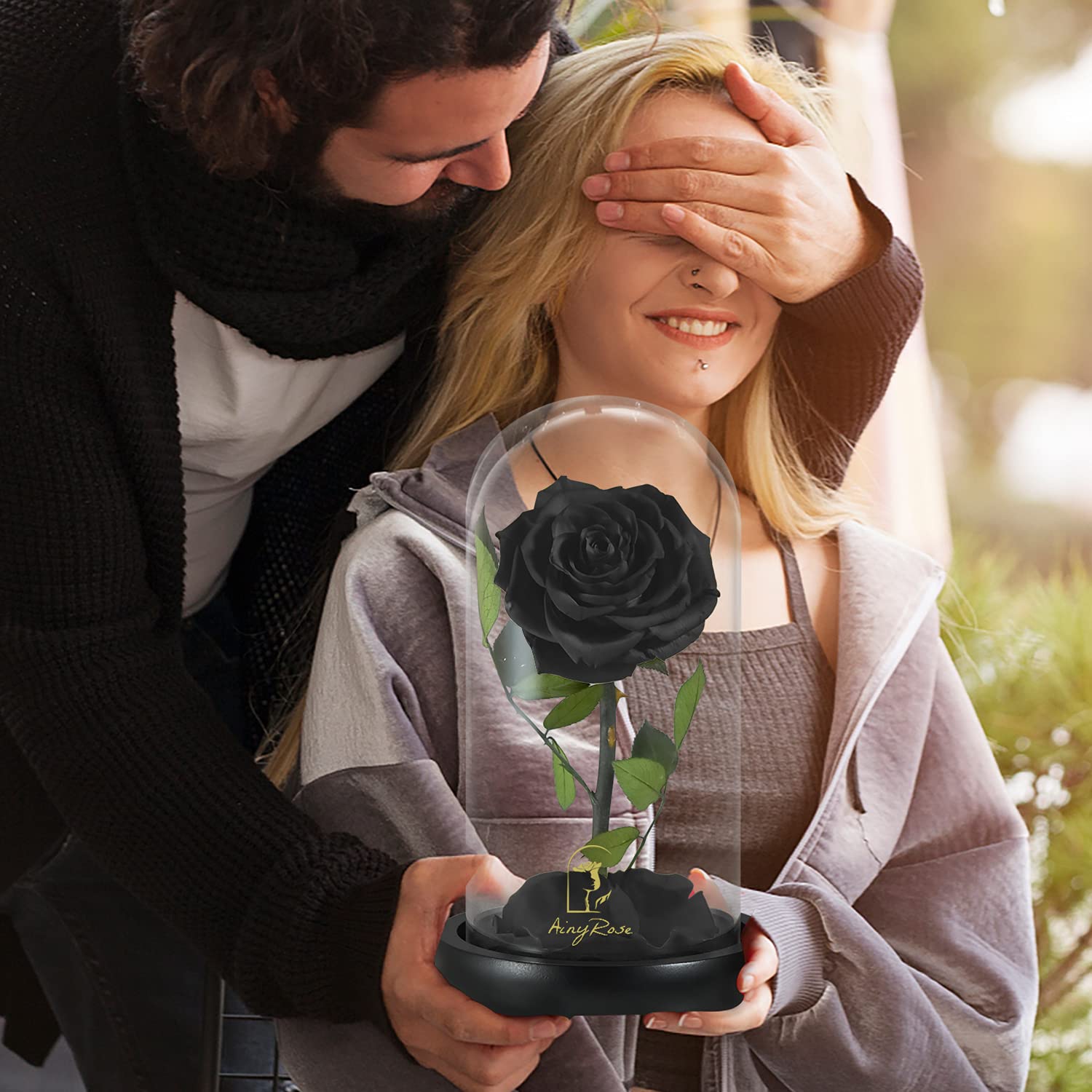 Forever Preserved Real Black Rose in Glass Dome - Eternal Flower Gift for Women, Mom, Valentine's Day, Mother's Day, Christmas & Anniversary | Romantic Home Decor & Thoughtful Present