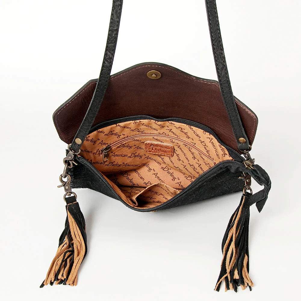 American Darling Black Tooled Leather Handbag - Stylish Crossbody Purse for Women, Fashionable Everyday Use & Travel Accessories