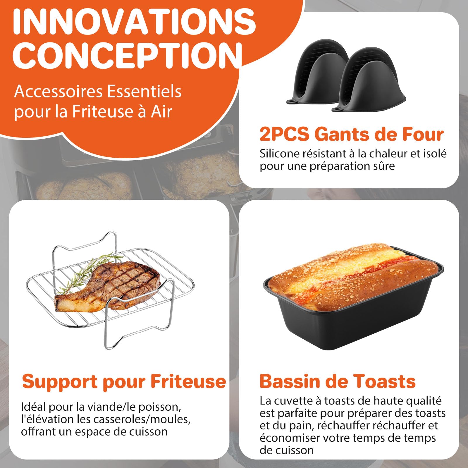 FUNAYKICH Air Fryer Accessories Set - Silicone Bread Molds, Cooking Pots & Grill Tools for Healthy Air Fried Meals | Perfect for Baking, Roasting & Grilling at Home