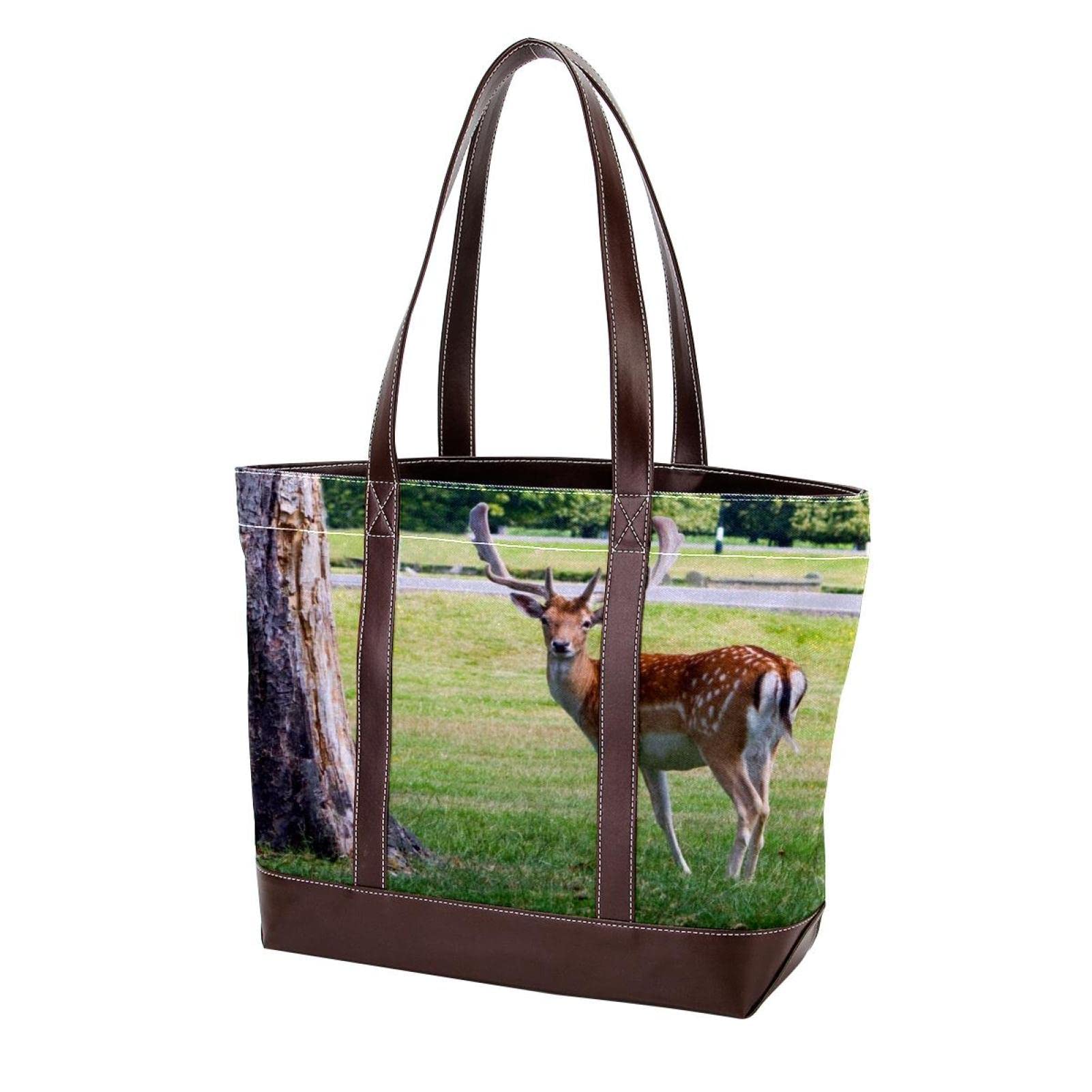 Stylish Brown Plaid Tote Bag for Women - Large Leather & Canvas Shoulder Bag with Top Handle - Perfect for Work, Travel & Everyday Use