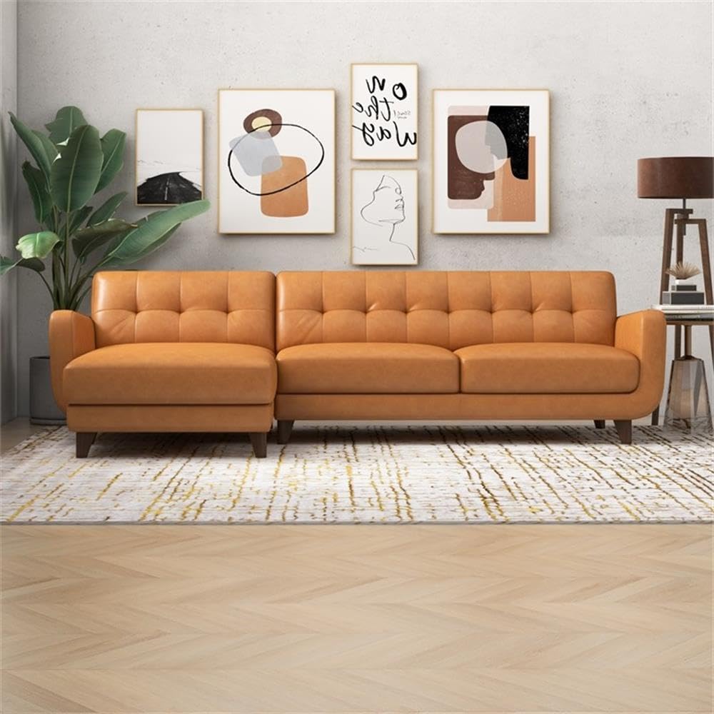 Premium ASHCROFT Davis Modern Living Room Leather Corner Sectional Sofa - Brown Genuine Leather Couch for Contemporary Home & Lounge Comfort
