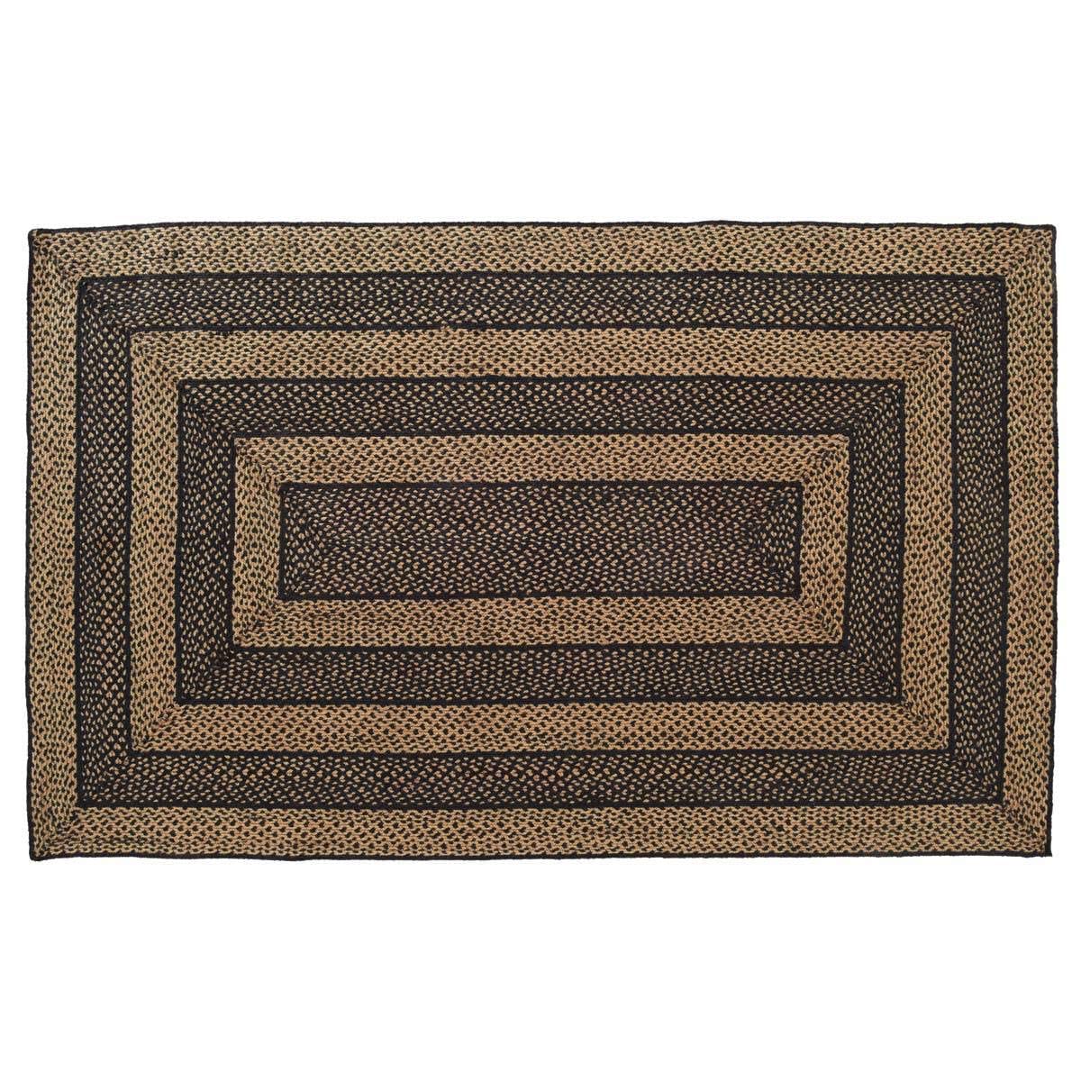 VHC Brands Farmhouse Jute Rectangular Rug 60x96 - Natural Braided Floor Mat for Living Room, Bedroom & Dining Area - Country Style Black and Tan Decor - Durable & Eco-Friendly Home Accent