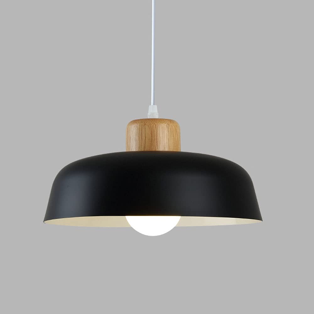 Nordic Wood Hanging Light - Modern Metal Lampshade Pendant Lighting with Wooden Dome, Black Suspension Lamp for Kitchen Island, Dining Room, Coffee Bar & Home Decor | Perfect for Farmhouse, Industrial & Scandinavian Interior Design