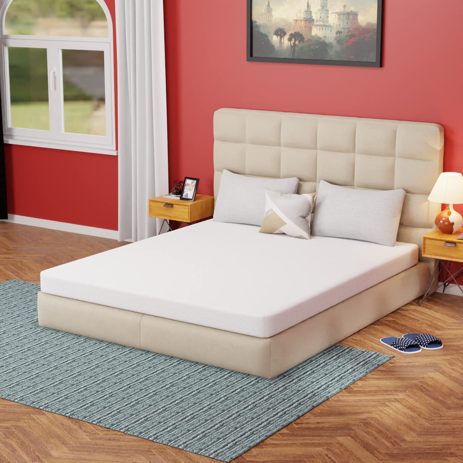 5 Inch Queen Memory Foam Mattress with Cooling Gel & Green Tea Infusion - Medium Firm, CertiPUR-US Certified, Bed-in-a-Box, Pressure Relieving - Perfect for Hot Sleepers & Back Pain Relief - Queen Size, White