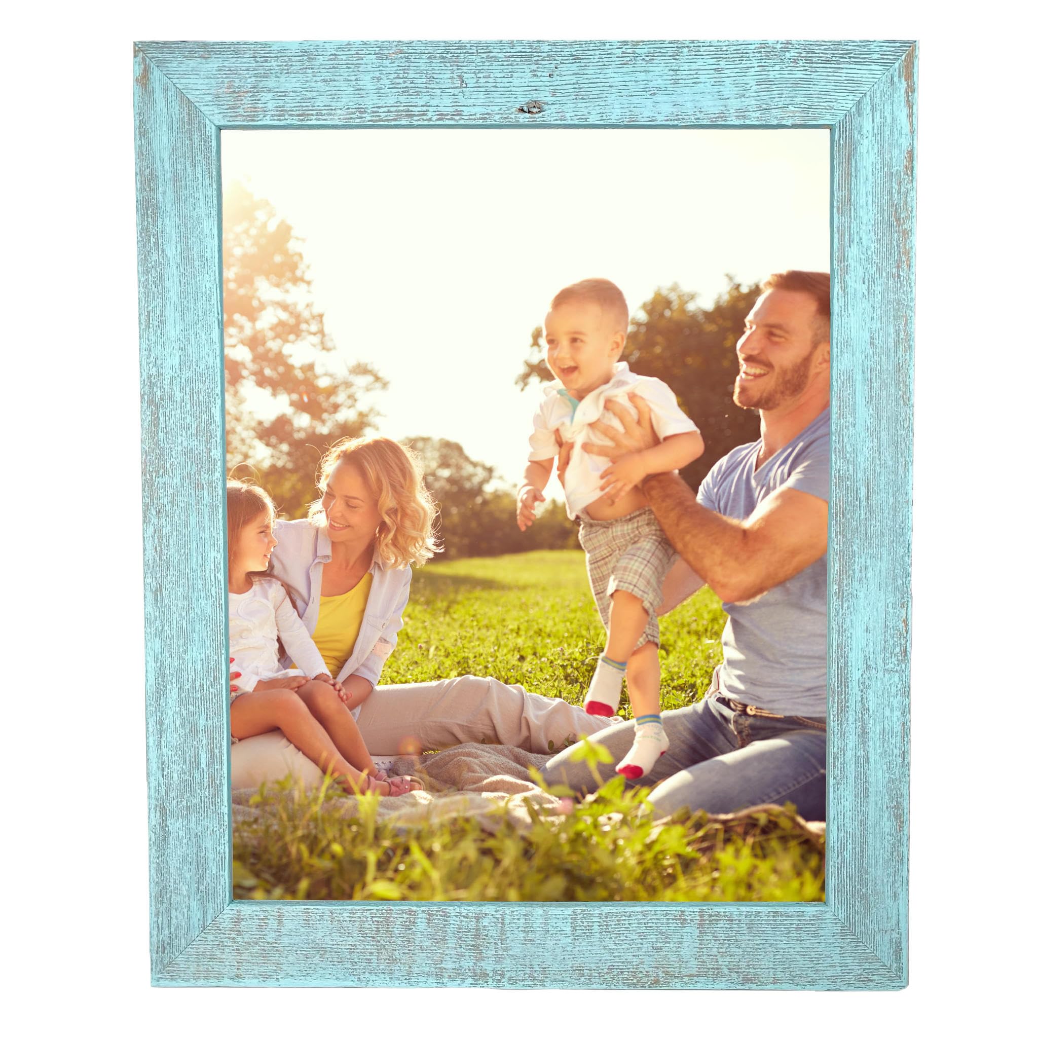 BARNWOODUSA 13x19 Farmhouse Picture Frame - 1.5 Inch Molding, 100% Reclaimed Wood, Rustic Robins Egg Blue - Perfect for Home Decor, Living Room, Bedroom & Office Wall Art