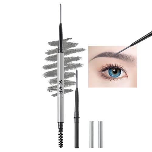 2Pcs Professional Micro Brow Pencil with Spoolie Brush - Long-Lasting Waterproof Eyebrow Pencil for Women (Gray) | Natural-Looking Brows for Daily Makeup & Special Occasions