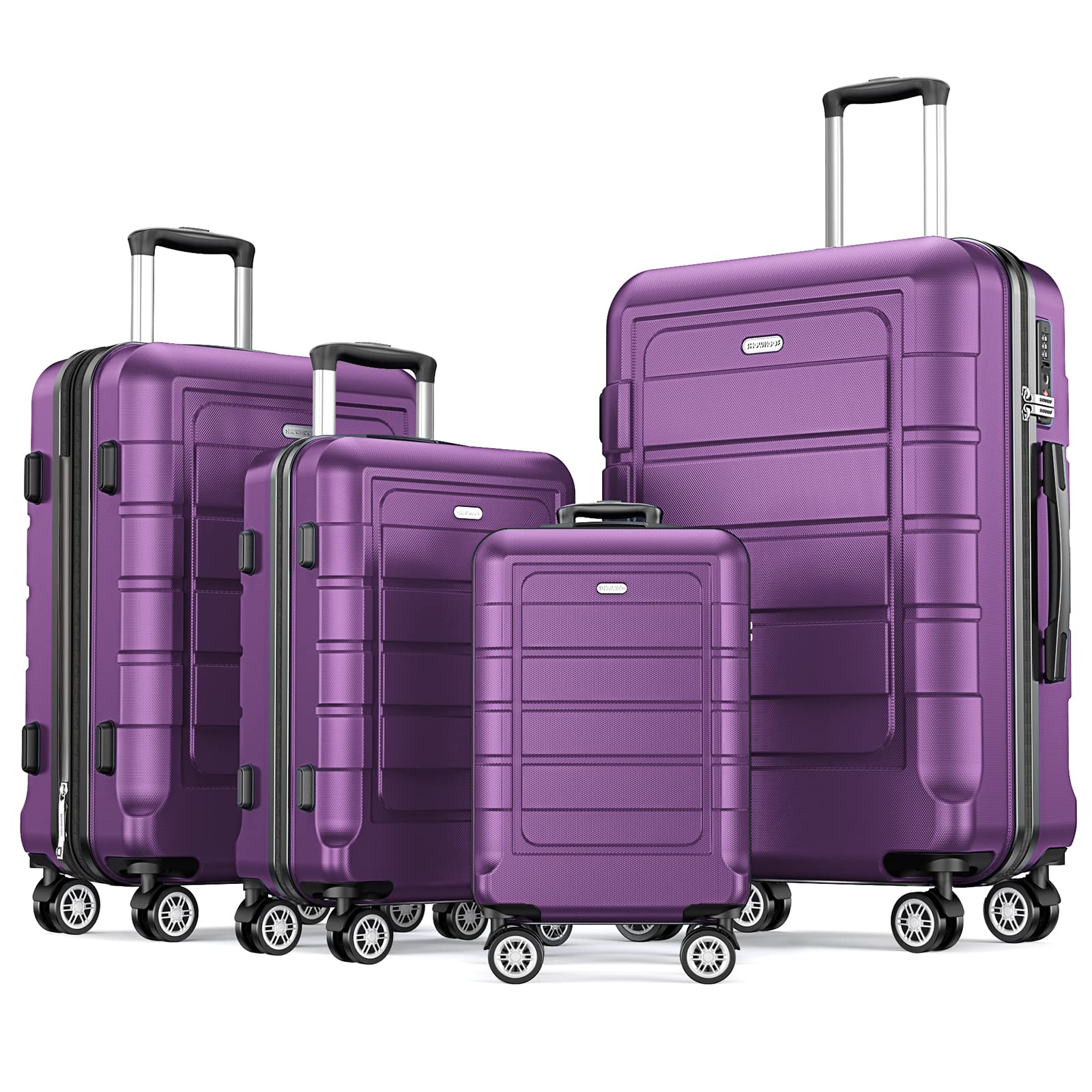 SHOWKOO 4-Piece Expandable Luggage Set with TSA Lock, Durable PC+ABS Suitcases, Double Spinner Wheels - Purple | Perfect for Travel, Business Trips & Family Vacations