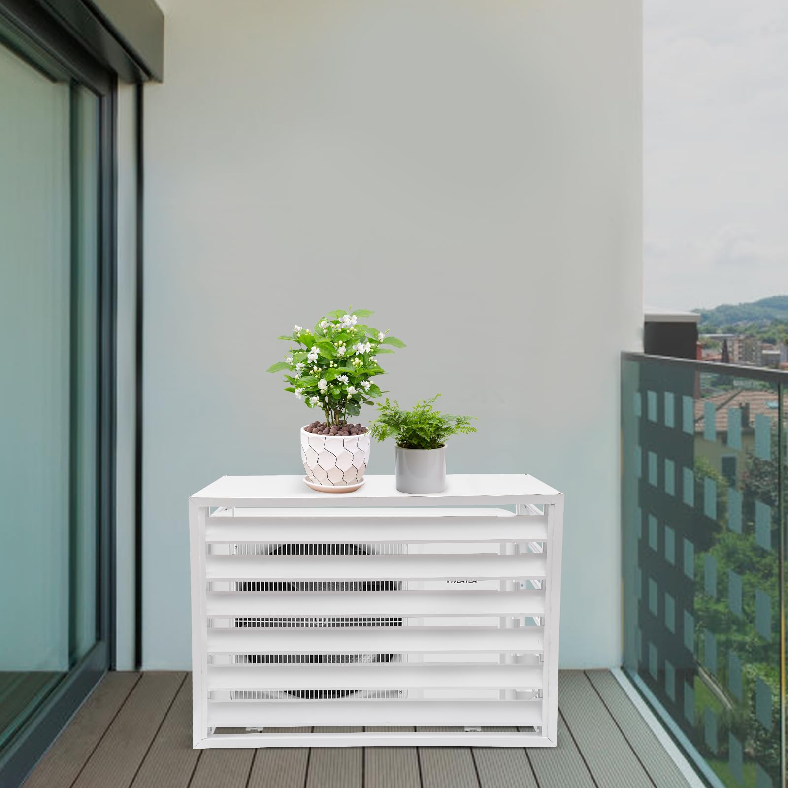 Durable Aluminum Alloy AC Unit Fence Screen - Free Standing Outdoor Privacy Cover for Air Conditioners, Weather-Resistant Spray Molded Rectangular AC Fence 39x20x28 Inches (White) - Perfect for Backyard, Patio, and Home Exterior Protection