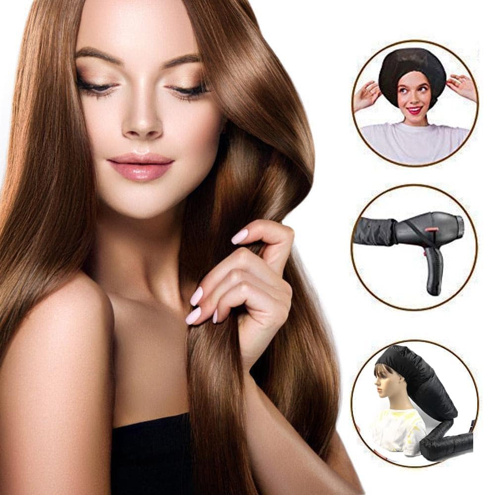LXTaoler Adjustable Bonnet Hood Hair Dryer Cap - Portable Hair Steamer Drying Hood for Women with Long Curly Hair (Black) | Perfect for Salon, Home & Travel Use