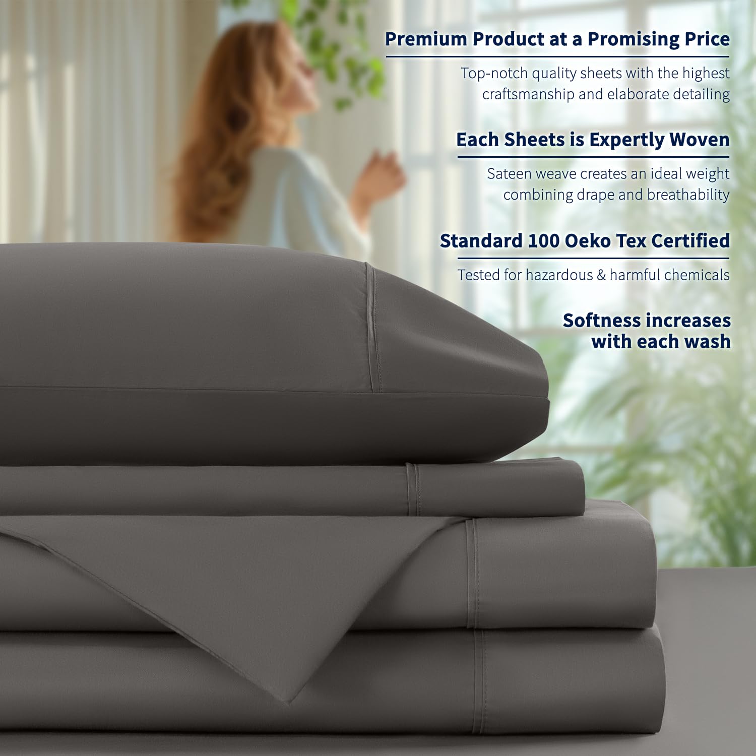 Premium 100% Egyptian Cotton Queen Size Sheet Set - 600 Thread Count Luxury Bedding, Breathable & Cooling 5-Star Hotel Quality Sheets with 16