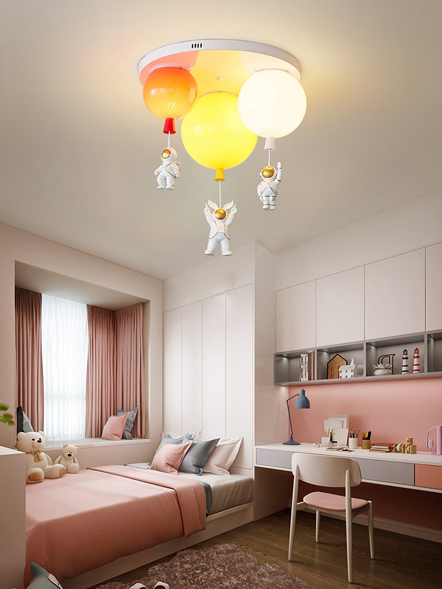 Astronaut Glossy Balloon Ceiling Lamp - Space-Themed Kids Room Decor & Night Light for Bedroom, Nursery, and Playroom