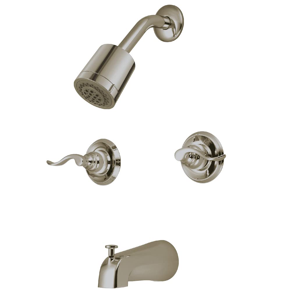 Kingston Brass KB8248NFL Brushed Nickel French Tub and Shower Faucet with 2 Nuwave Handles - Perfect for Bathroom Renovation and Luxury Spa Experience