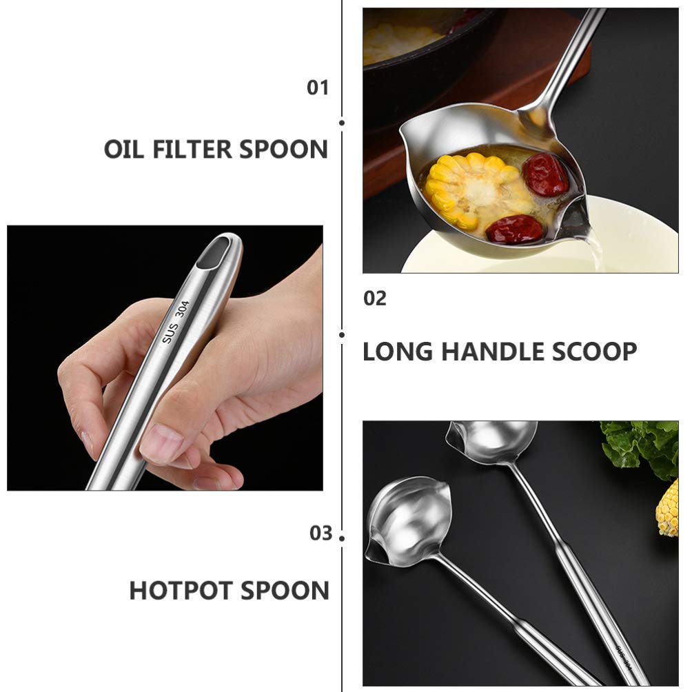 Premium Stainless Steel Grease Spoon with Filter Hole - Oil Strainer, Soup Ladle & Hotpot Scoop for Kitchen, Cooking, and Serving - Ideal for Filtering Oil, Serving Soup, and Hotpot Dishes