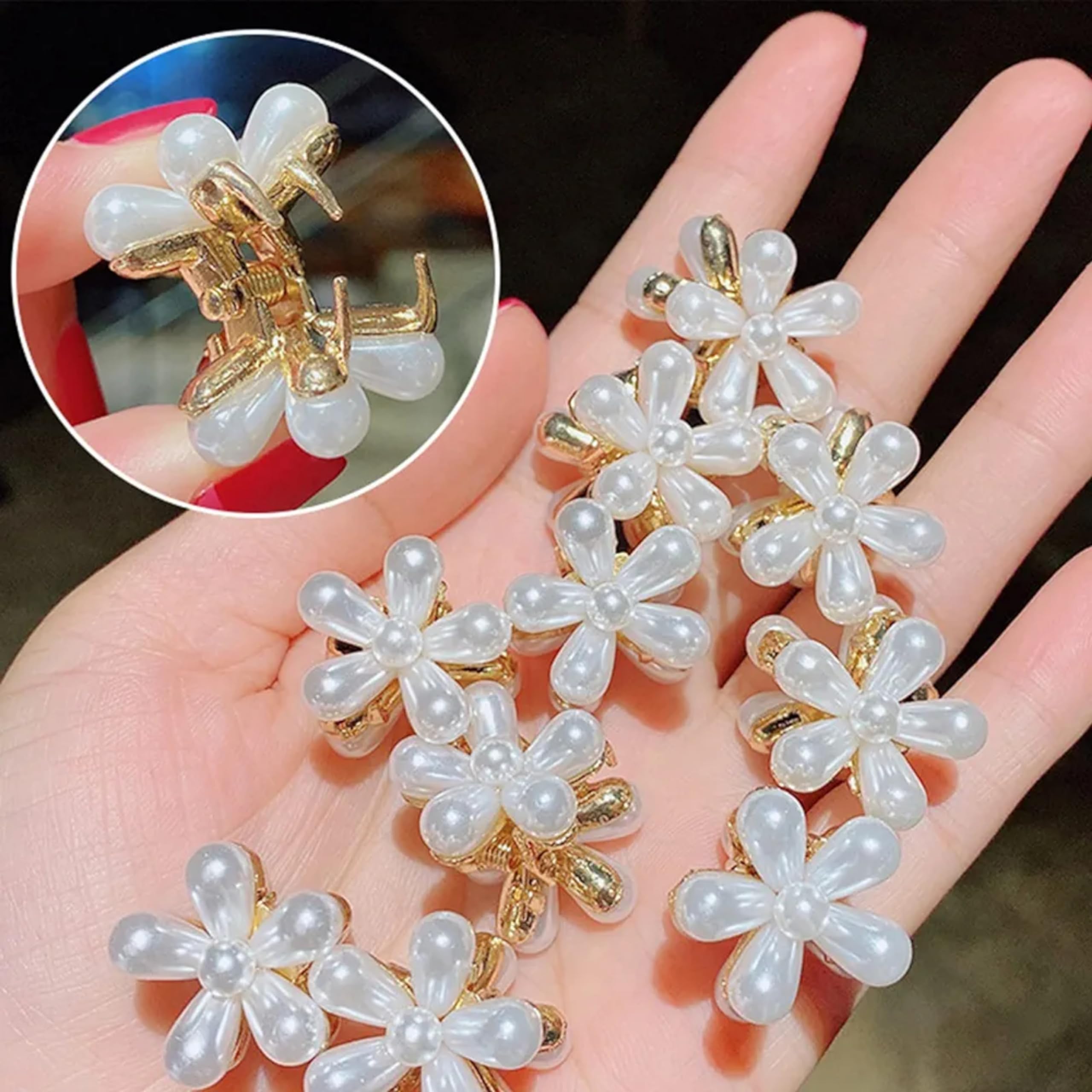 12 Pcs Mini Pearl Hair Clips for Women & Girls - Elegant Flower Pearl Bangs Clips, Wedding & Dance Hair Accessories, Artificial Pearl Claw Clips for Everyday & Special Occasions
