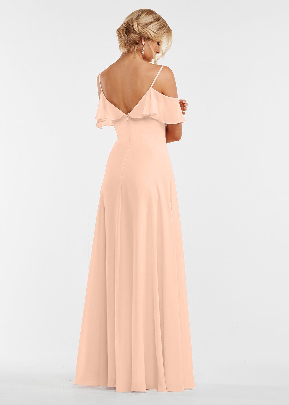 Elegant Off Shoulder Ruffled Chiffon Bridesmaid Dress - A-Line Flowy Design for Weddings, Parties & Special Occasions